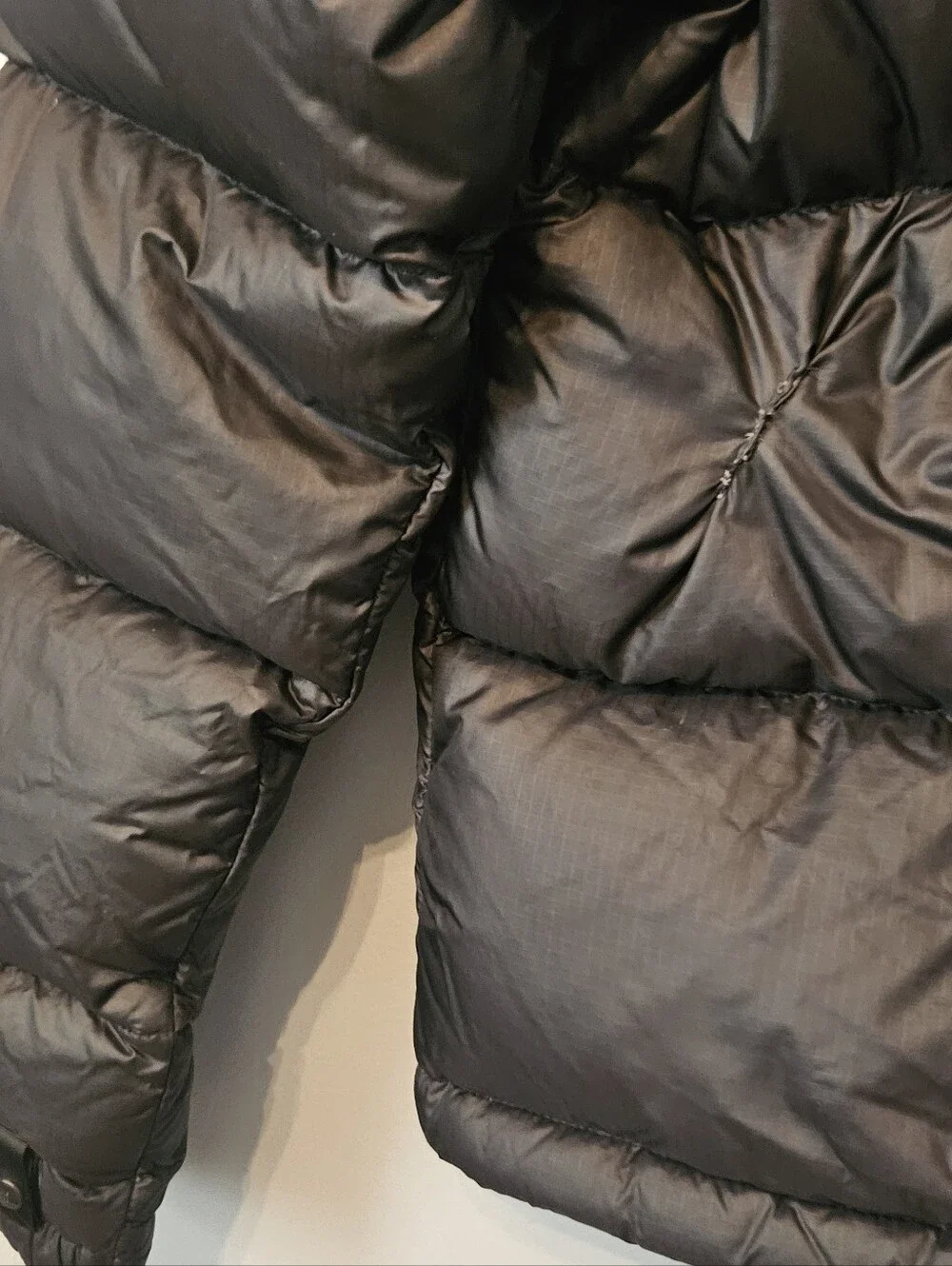 North Face nuptse 700 Down puffer Coat Jacket W Hood black Small S Has REPAIR